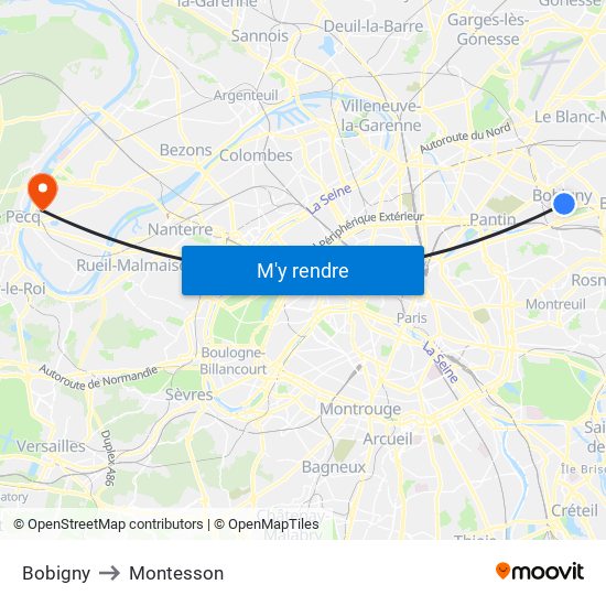 Bobigny to Montesson map