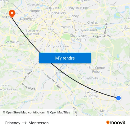 Crisenoy to Montesson map