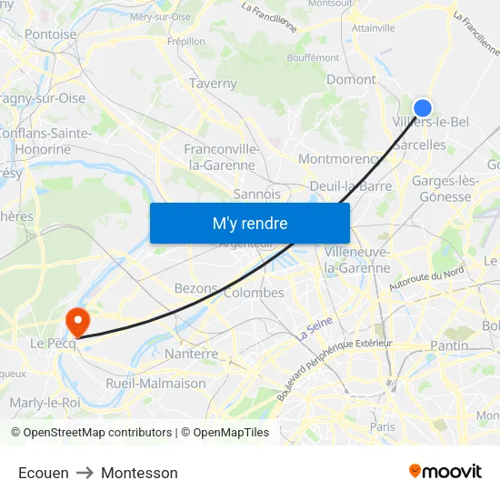 Ecouen to Montesson map