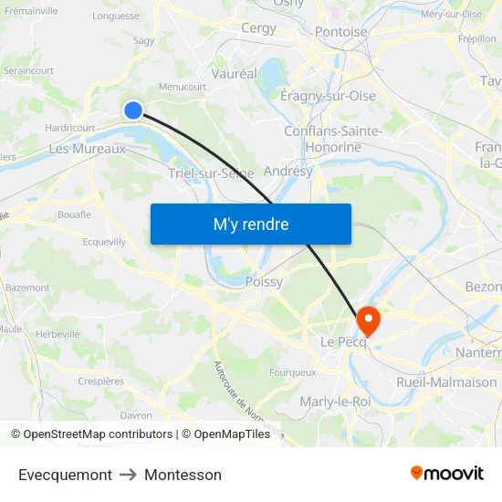 Evecquemont to Montesson map