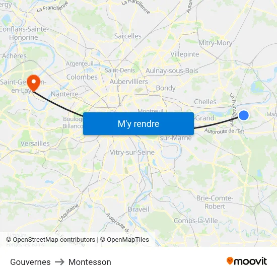 Gouvernes to Montesson map