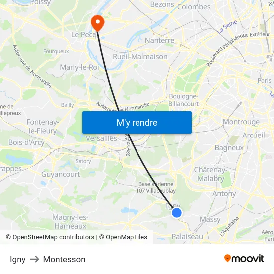 Igny to Montesson map