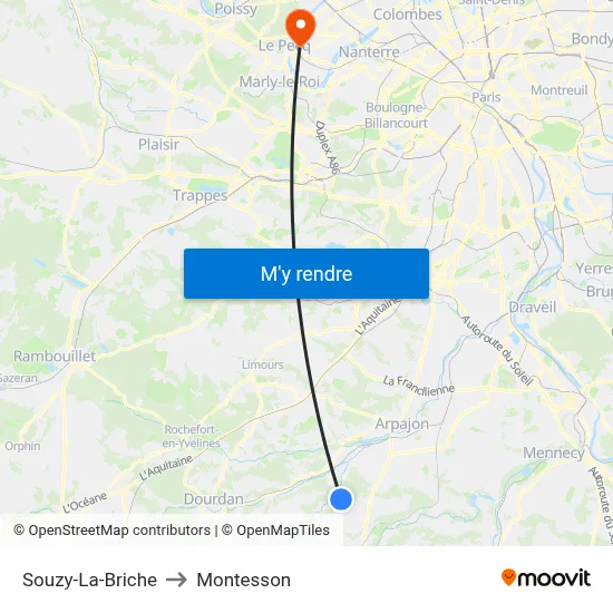 Souzy-La-Briche to Montesson map