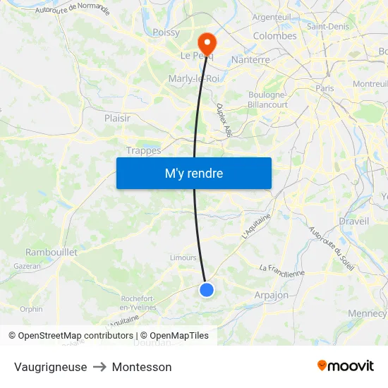 Vaugrigneuse to Montesson map