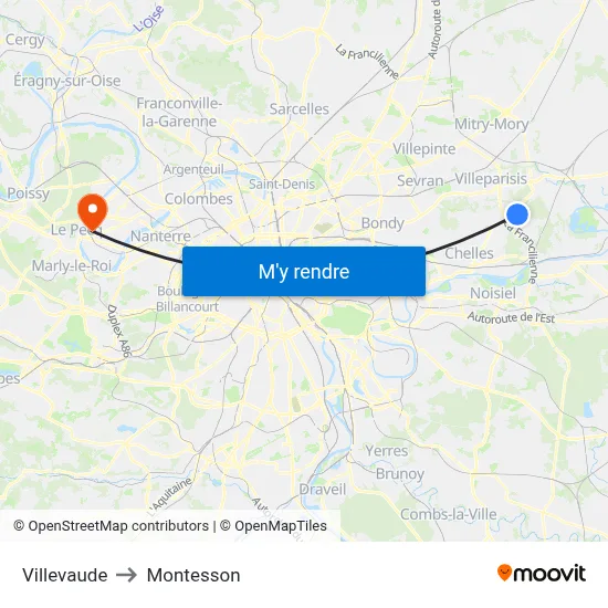 Villevaude to Montesson map