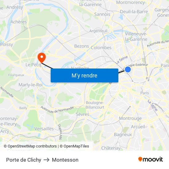 Porte de Clichy to Montesson map