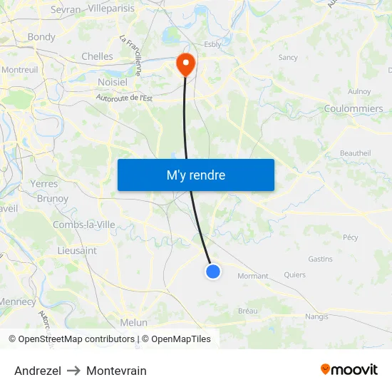 Andrezel to Montevrain map