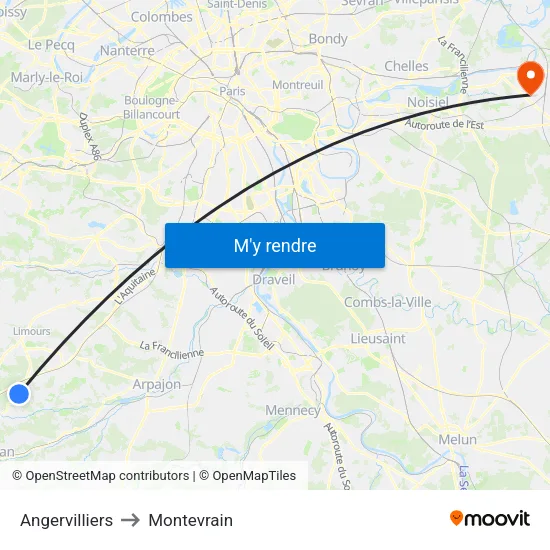 Angervilliers to Montevrain map