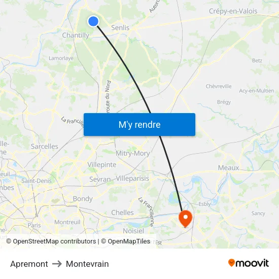 Apremont to Montevrain map