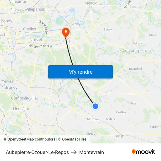 Aubepierre-Ozouer-Le-Repos to Montevrain map