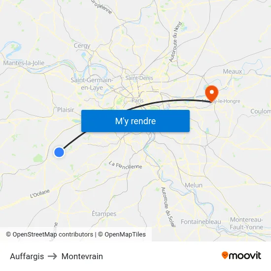 Auffargis to Montevrain map