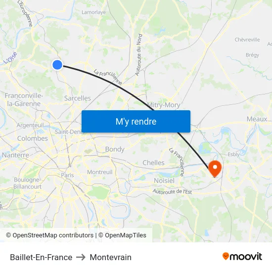 Baillet-En-France to Montevrain map
