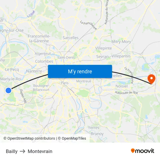Bailly to Montevrain map