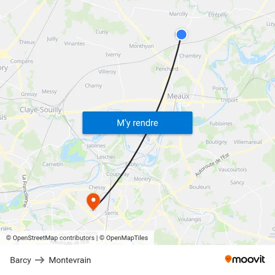 Barcy to Montevrain map