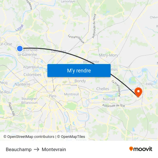 Beauchamp to Montevrain map