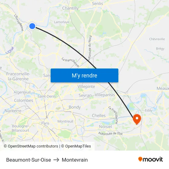 Beaumont-Sur-Oise to Montevrain map