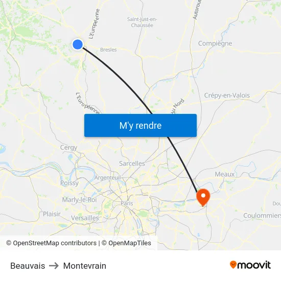 Beauvais to Montevrain map