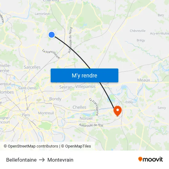 Bellefontaine to Montevrain map