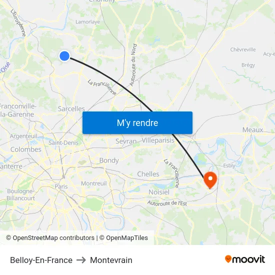 Belloy-En-France to Montevrain map