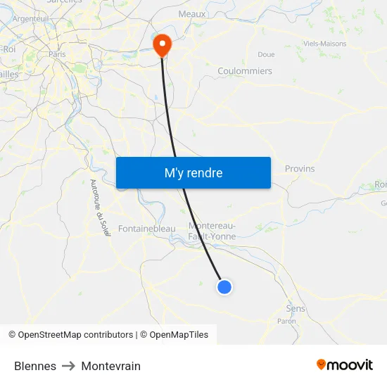 Blennes to Montevrain map