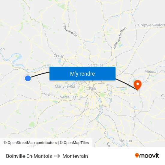 Boinville-En-Mantois to Montevrain map