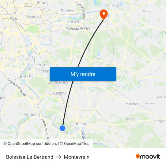 Boissise-La-Bertrand to Montevrain map