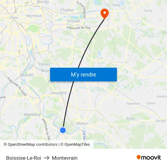 Boissise-Le-Roi to Montevrain map