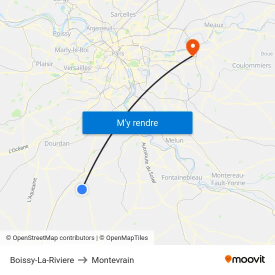 Boissy-La-Riviere to Montevrain map