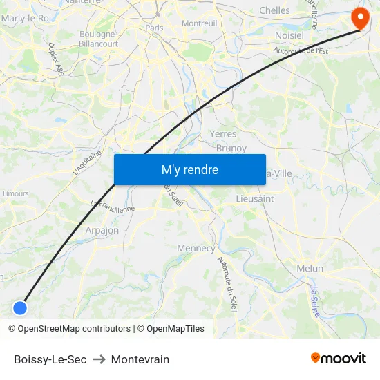 Boissy-Le-Sec to Montevrain map