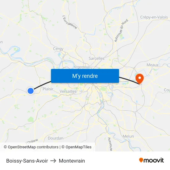 Boissy-Sans-Avoir to Montevrain map