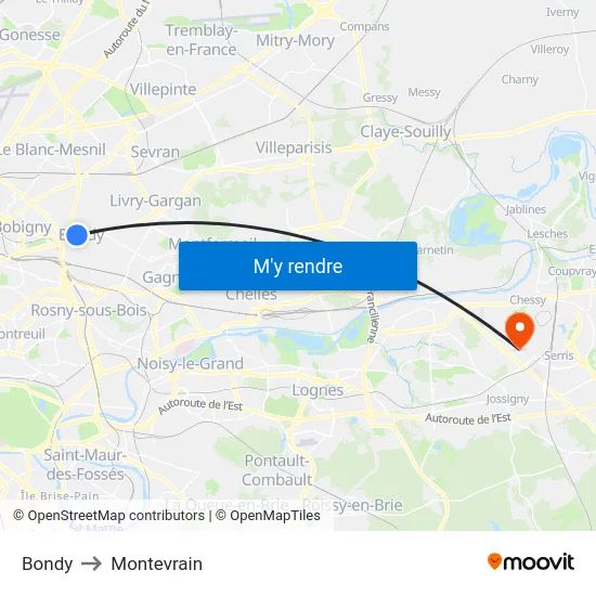 Bondy to Montevrain map