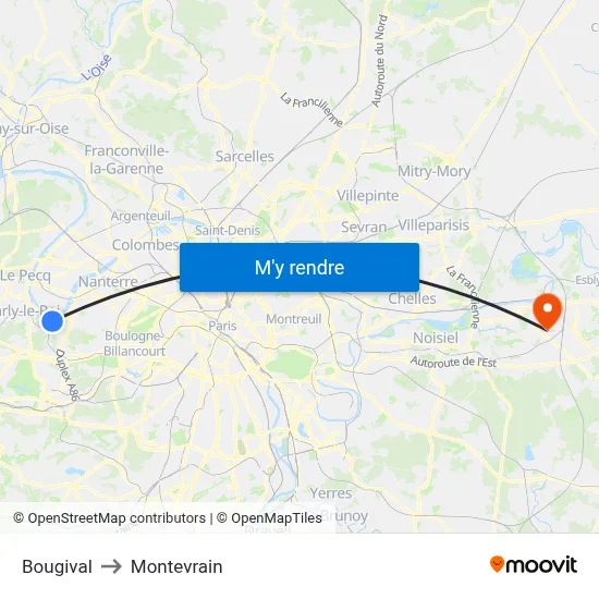 Bougival to Montevrain map