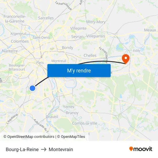 Bourg-La-Reine to Montevrain map