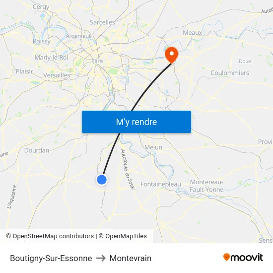 Boutigny-Sur-Essonne to Montevrain map