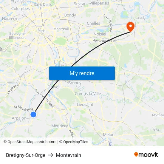 Bretigny-Sur-Orge to Montevrain map