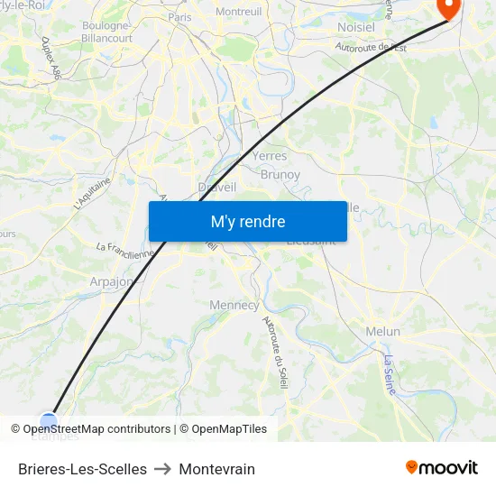 Brieres-Les-Scelles to Montevrain map