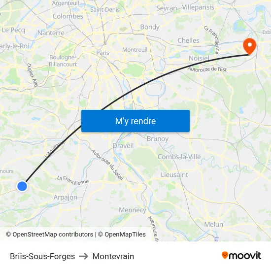 Briis-Sous-Forges to Montevrain map