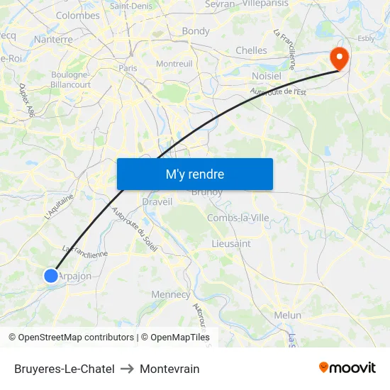Bruyeres-Le-Chatel to Montevrain map