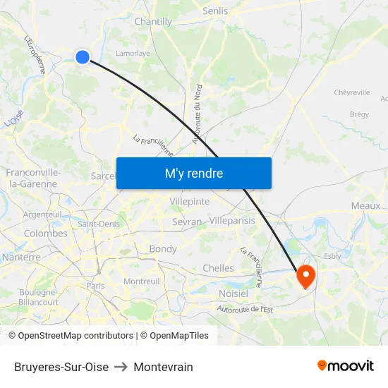 Bruyeres-Sur-Oise to Montevrain map