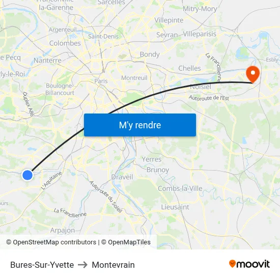 Bures-Sur-Yvette to Montevrain map