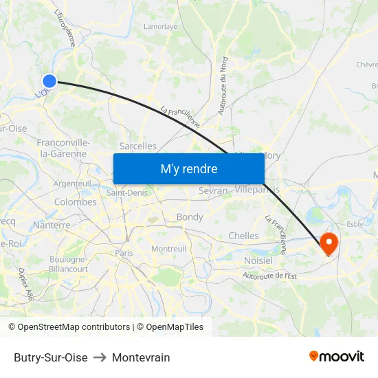 Butry-Sur-Oise to Montevrain map