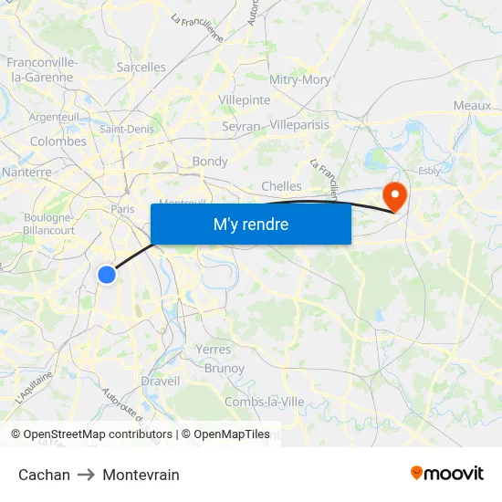 Cachan to Montevrain map