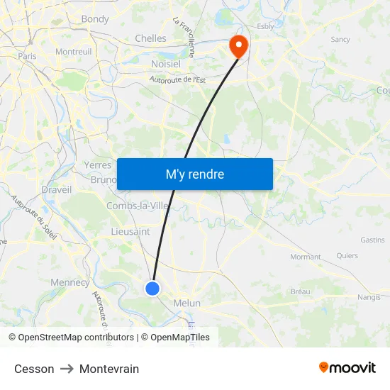 Cesson to Montevrain map