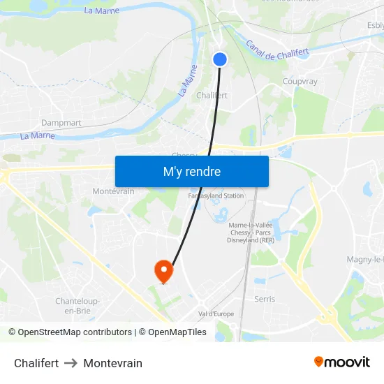 Chalifert to Montevrain map