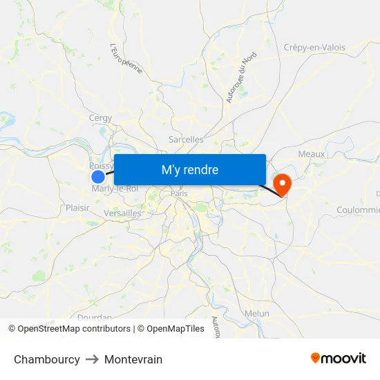 Chambourcy to Montevrain map