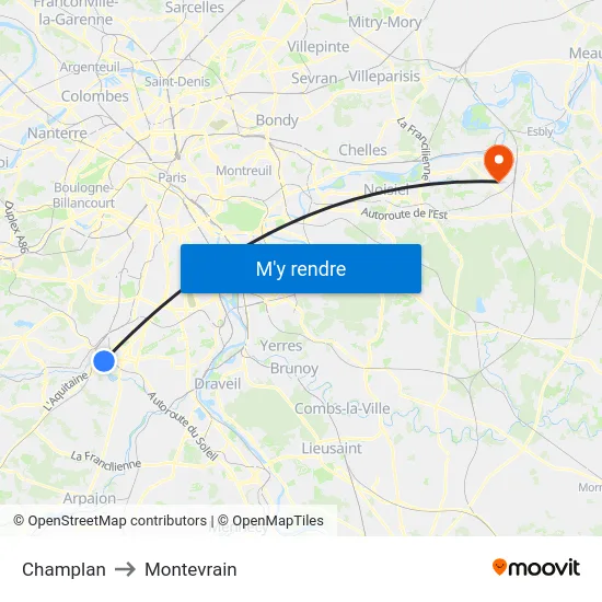Champlan to Montevrain map