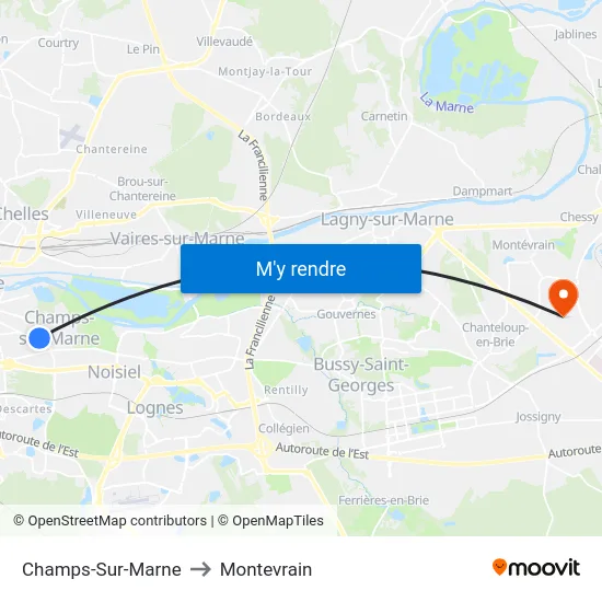 Champs-Sur-Marne to Montevrain map