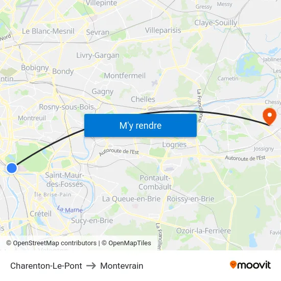 Charenton-Le-Pont to Montevrain map