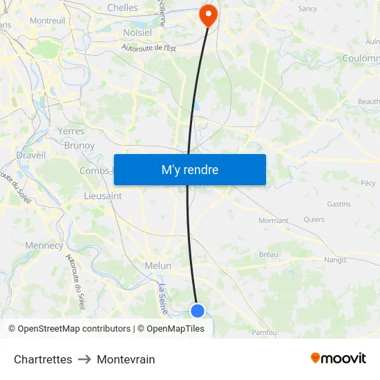 Chartrettes to Montevrain map