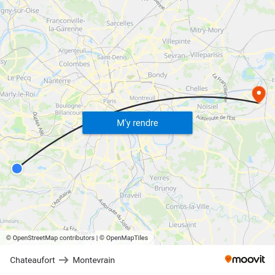 Chateaufort to Montevrain map